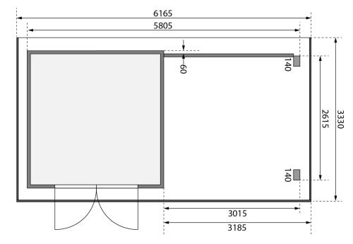 dřevěný domek KARIBU TRITTAU 3 + přístavek 330 cm včetně zadní stěny (10047) natur