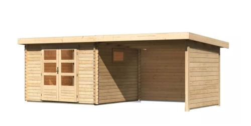 dřevěný domek KARIBU TRITTAU 3 + přístavek 330 cm včetně zadní a boční stěny (10048) natur