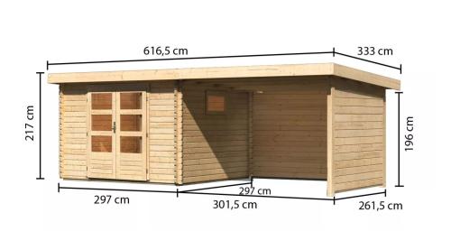 dřevěný domek KARIBU TRITTAU 3 + přístavek 330 cm včetně zadní a boční stěny (10048) natur