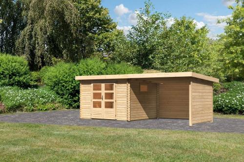 dřevěný domek KARIBU TRITTAU 3 + přístavek 330 cm včetně zadní a boční stěny (10048) natur