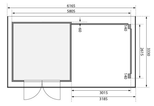 dřevěný domek KARIBU TRITTAU 3 + přístavek 330 cm včetně zadní a boční stěny (10048) natur