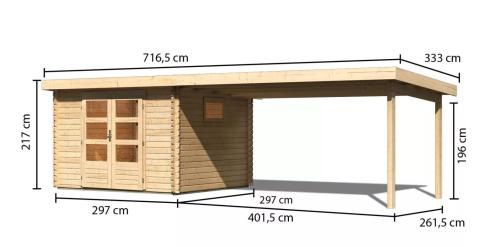 dřevěný domek KARIBU TRITTAU 3 + přístavek 440 cm (10049) natur