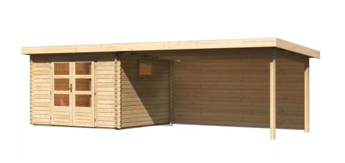 dřevěný domek KARIBU TRITTAU 3 + přístavek 440 cm včetně zadní stěny (10050) natur