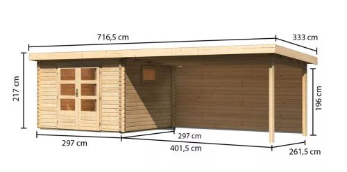 dřevěný domek KARIBU TRITTAU 3 + přístavek 440 cm včetně zadní stěny (10050) natur