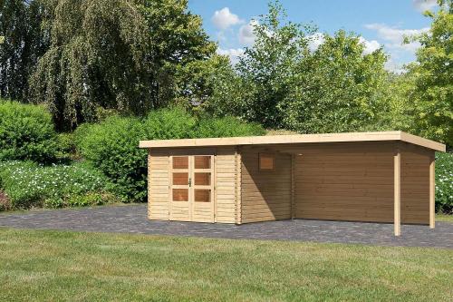 dřevěný domek KARIBU TRITTAU 3 + přístavek 440 cm včetně zadní stěny (10050) natur