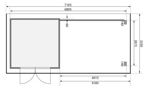 dřevěný domek KARIBU TRITTAU 3 + přístavek 440 cm včetně zadní stěny (10050) natur