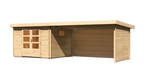 dřevěný domek KARIBU TRITTAU 3 + přístavek 440 cm včetně zadní a boční stěny (10051) natur
