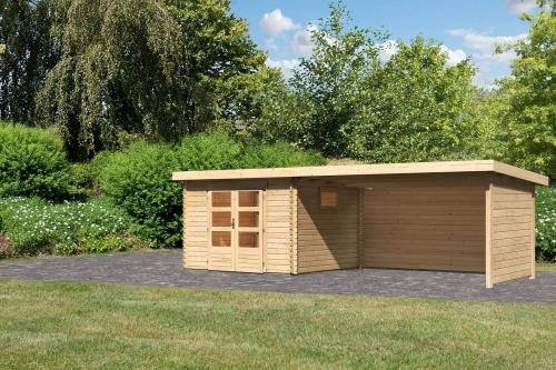 dřevěný domek KARIBU TRITTAU 3 + přístavek 440 cm včetně zadní a boční stěny (10051) natur