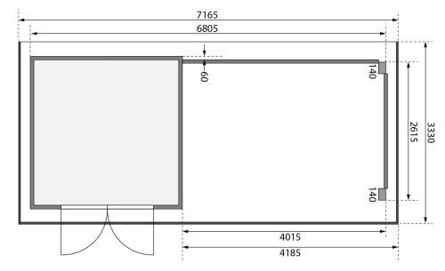 dřevěný domek KARIBU TRITTAU 3 + přístavek 440 cm včetně zadní a boční stěny (10051) natur