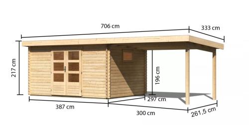 dřevěný domek KARIBU TRITTAU 5 + přístavek 330 cm (91545) natur