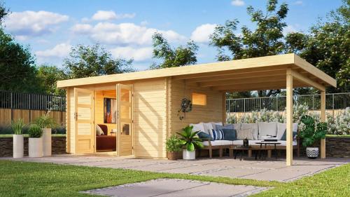 dřevěný domek KARIBU TRITTAU 5 + přístavek 330 cm (91545) natur