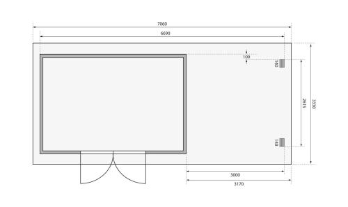 dřevěný domek KARIBU TRITTAU 5 + přístavek 330 cm (91545) natur