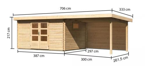 dřevěný domek KARIBU TRITTAU 5 + přístavek 330 cm včetně zadní stěny (10060) natur