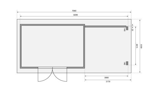 dřevěný domek KARIBU TRITTAU 5 + přístavek 330 cm včetně zadní stěny (10060) natur