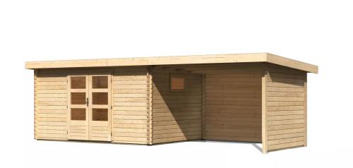 dřevěný domek KARIBU TRITTAU 5 + přístavek 330 cm včetně zadní a boční stěny (10061) natur