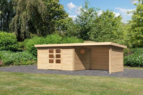 dřevěný domek KARIBU TRITTAU 5 + přístavek 330 cm včetně zadní a boční stěny (10061) natur