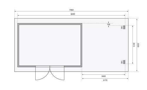 dřevěný domek KARIBU TRITTAU 5 + přístavek 330 cm včetně zadní a boční stěny (10061) natur