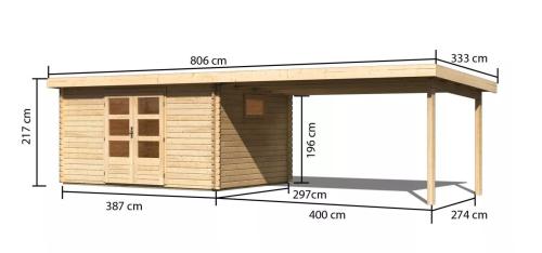 dřevěný domek KARIBU TRITTAU 5 + přístavek 440 cm (91547) natur 
