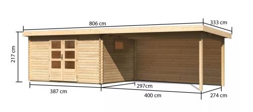 dřevěný domek KARIBU TRITTAU 5 + přístavek 440 cm včetně zadní stěny (10062) natur