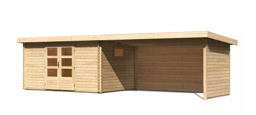 dřevěný domek KARIBU TRITTAU 5 + přístavek 440 cm včetně zadní a boční stěny (10063) natur