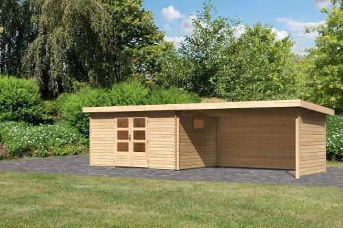 dřevěný domek KARIBU TRITTAU 5 + přístavek 440 cm včetně zadní a boční stěny (10063) natur