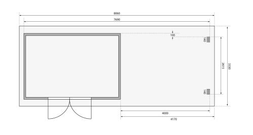 dřevěný domek KARIBU TRITTAU 5 + přístavek 440 cm včetně zadní a boční stěny (10063) natur