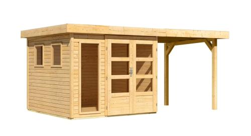 dřevěný domek KARIBU LAHAR 3,5 + přístavek 240 cm (12132) natur