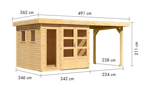 dřevěný domek KARIBU LAHAR 3,5 + přístavek 240 cm (12132) natur