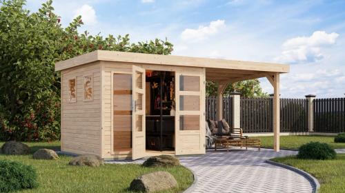 dřevěný domek KARIBU LAHAR 3,5 + přístavek 240 cm (12132) natur