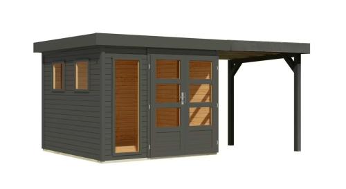 fa kerti ház KARIBU LAHAR 3,5 + menedékhely 240 cm (12486) terragrau
