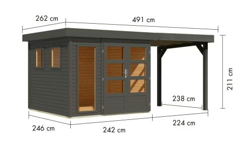 fa kerti ház KARIBU LAHAR 3,5 + menedékhely 240 cm (12486) terragrau