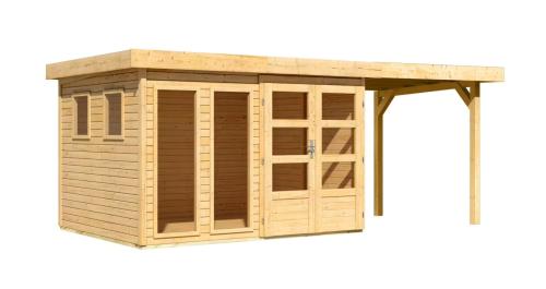 dřevěný domek KARIBU LAHAR 5 + přístavek 240 cm (12133) natur