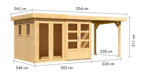 dřevěný domek KARIBU LAHAR 5 + přístavek 240 cm (12133) natur