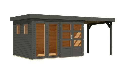 dřevěný domek KARIBU LAHAR 5 + přístavek 240 cm (12487) terragrau