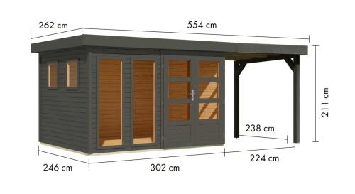 dřevěný domek KARIBU LAHAR 5 + přístavek 240 cm (12487) terragrau