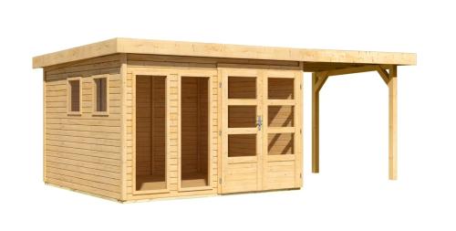 dřevěný domek KARIBU LAHAR 6 + přístavek 240 cm (12134) natur