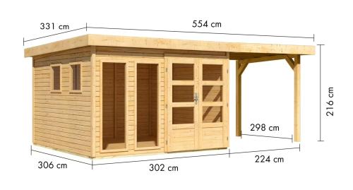 dřevěný domek KARIBU LAHAR 6 + přístavek 240 cm (12134) natur