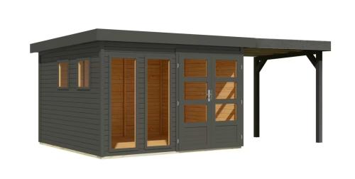 dřevěný domek KARIBU LAHAR 6 + přístavek 240 cm (12488) terragrau