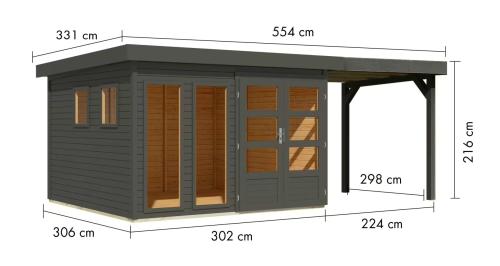 dřevěný domek KARIBU LAHAR 6 + přístavek 240 cm (12488) terragrau