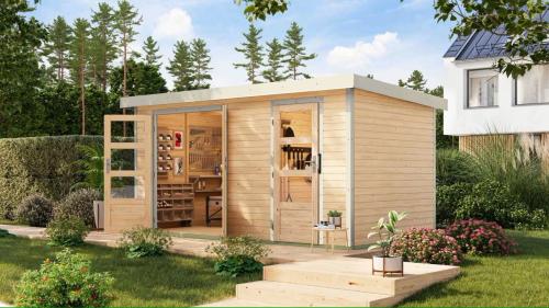 hybridní domek KARIBU MERKUR (12489) natur / bílý