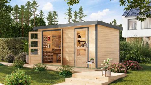 hybridní domek KARIBU MERKUR (12490) natur / šedý