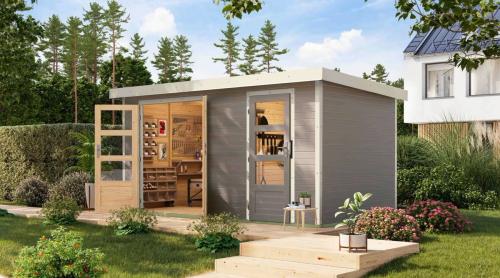 hybridní domek KARIBU MERKUR (12498) světle šedý / bílý