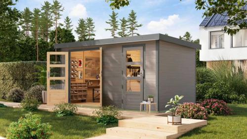 hybridní domek KARIBU MERKUR (12499) světle šedý / šedý